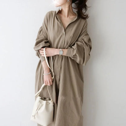 Women Summer Loose Simple and Breathable Long Single Breasted Shirt Women's Dress