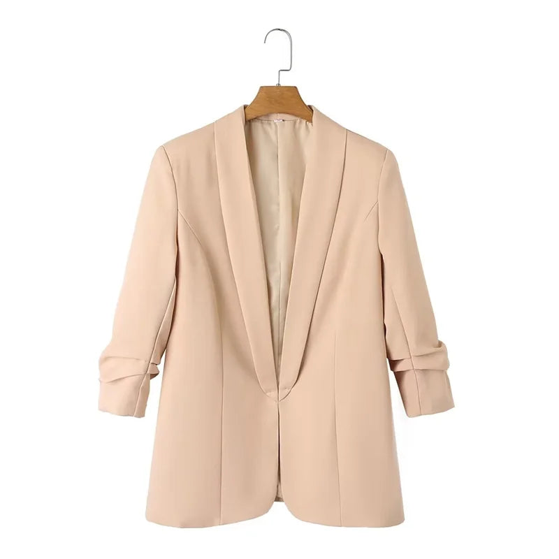 Women's Casual Loose One Button Cuff Pleated Suit Jacket Lucinda