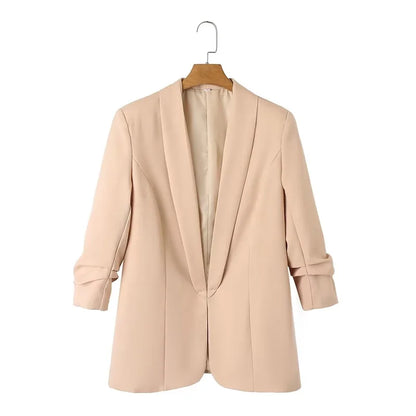 Women's Casual Loose One Button Cuff Pleated Suit Jacket Lucinda