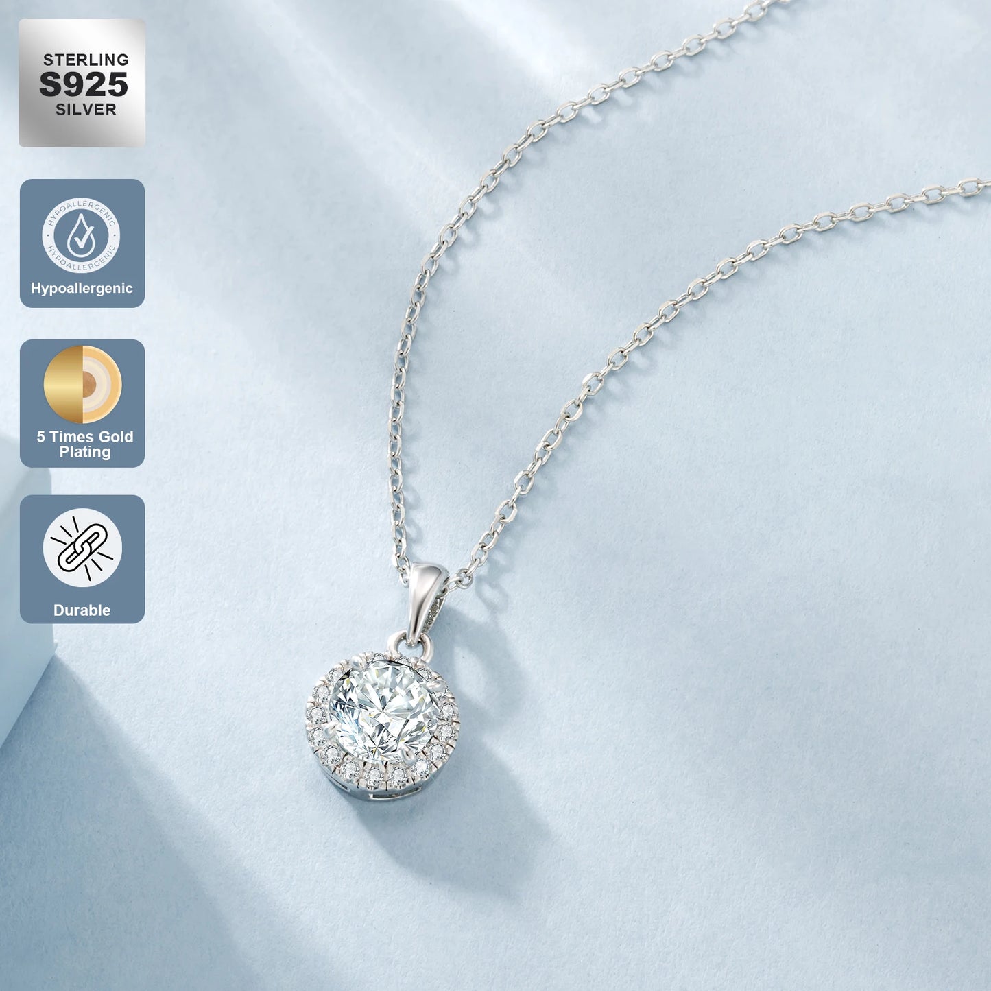 Moissanite Necklace for Women - 925 Sterling Silver Gold-Plated Solitaire Pendant with Lab-Created Diamond