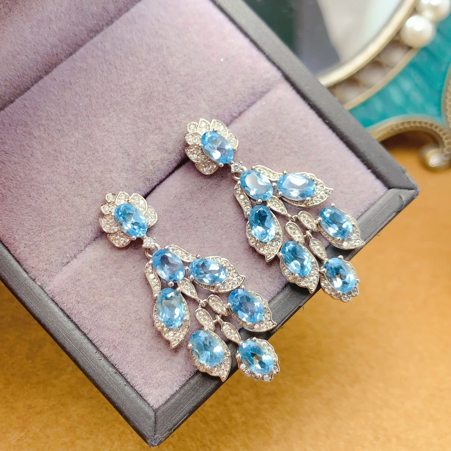 925 Sterling Silver Natural Blue Topaz Earrings – Elegant Gemstone Jewelry for Women | Birthstone Gift of Love & Clarity