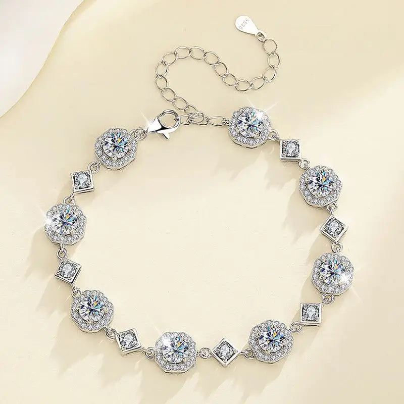 4CT Round Cut Moissanite Bracelet – 925 Sterling Silver Chain, Rhodium-Plated Jewelry for Women & Girls, Perfect Anniversary Gift Irina