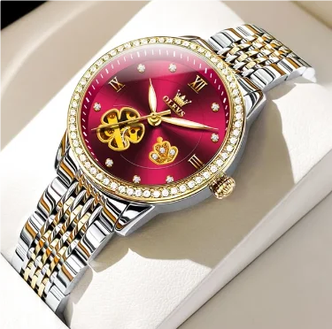 OLEVS 6706 Diamond Class Automatic Women's Watch – Elegant Hollow Design, Waterproof Roman Scale Mechanical Wristwatch