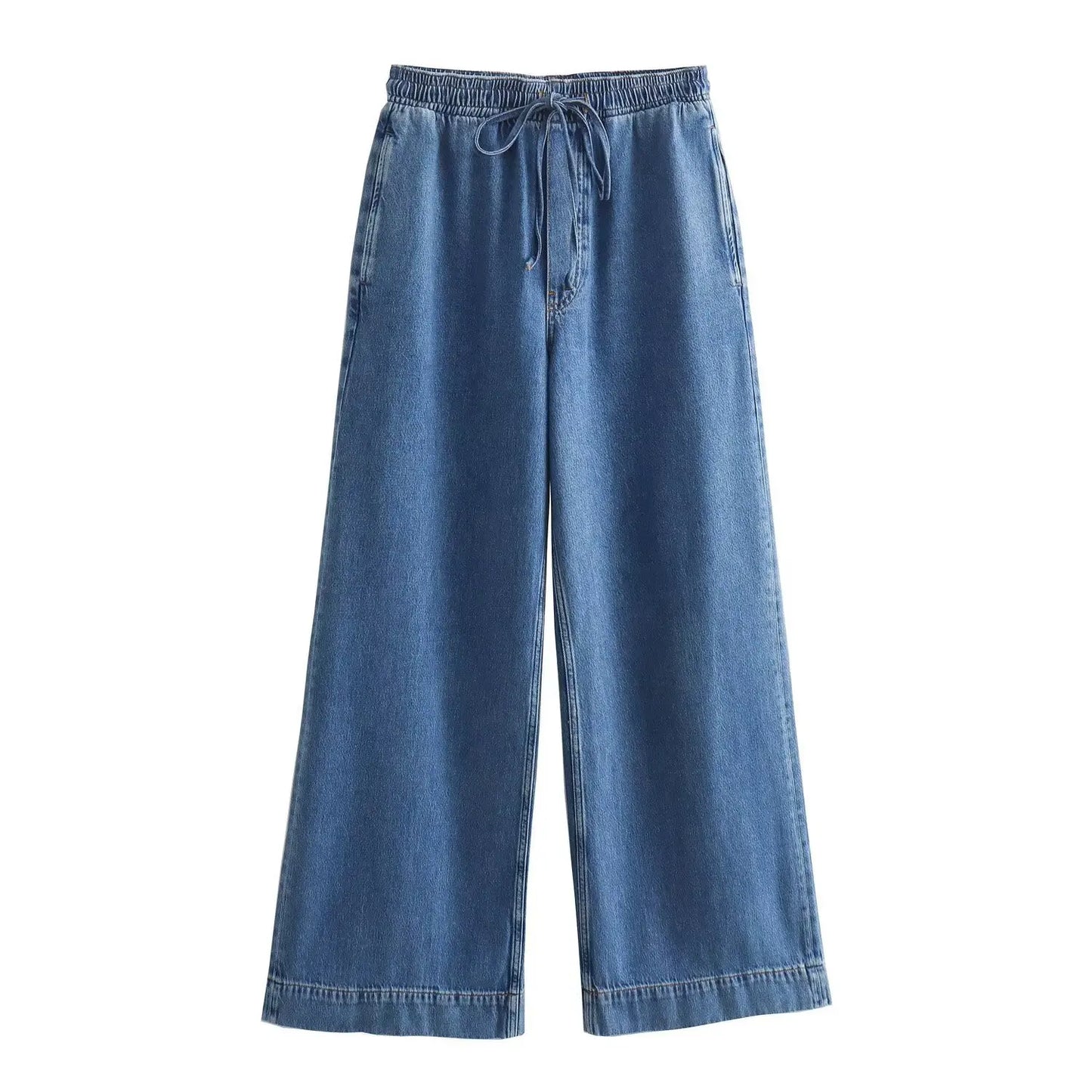 Women's Washed Denim Loose Straight Flare Jeans