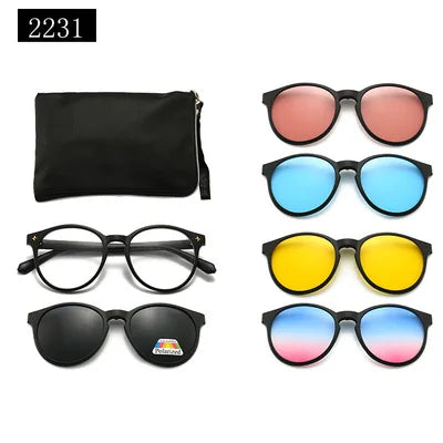 5-in-1 Polarized Magnetic Clip-On Sunglasses for Men & Women – Optical Frame with Magnet Clip-On Sun Glasses Robb