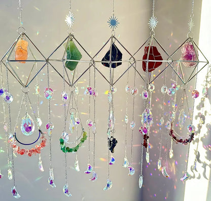 Natural Crystal Handmade Sun Catcher | Moon-Shaped Rainbow Prism Decor