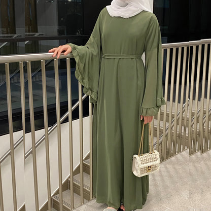 Chiffon Abaya with Ruffled Sleeves – Modest Islamic Clothing for Women | Turkey & Dubai Style Muslim Dress Samira
