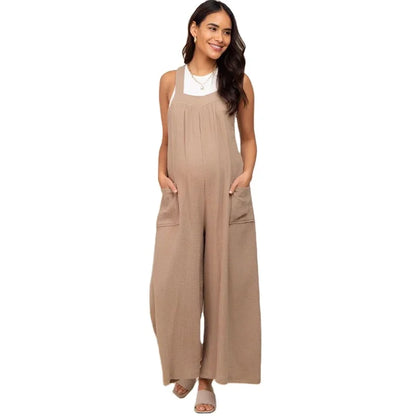 Maternity Overalls for Pregnant Women - Loose Wide-Leg Jumpsuit with Sleeveless Straps & Pockets | Casual Pregnancy Outfit Patricia