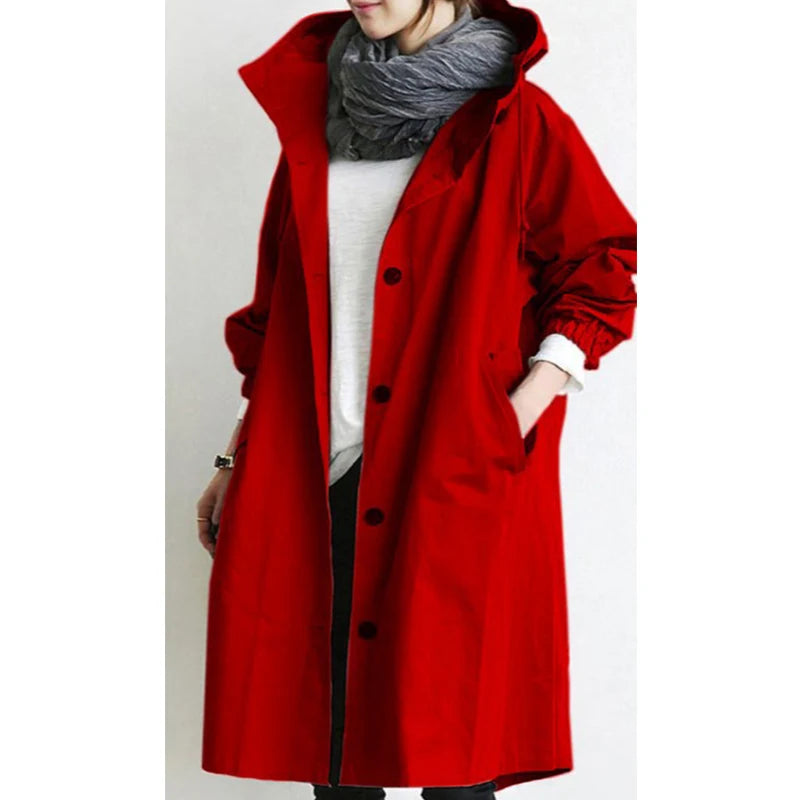 Casual Hooded Windbreaker for Women – Long Style Solid Color Trench Coat with Long Sleeves, Loose Fit Cardigan Dust Coat Sabriel