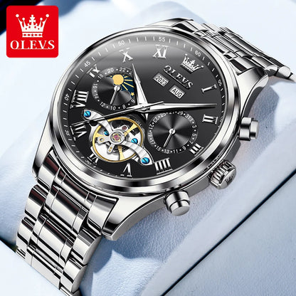 OLEVS 7005 Classic Men's Mechanical Watch – Original Stainless Steel Automatic Watch, Waterproof with Storage, Casual and Timeless Design