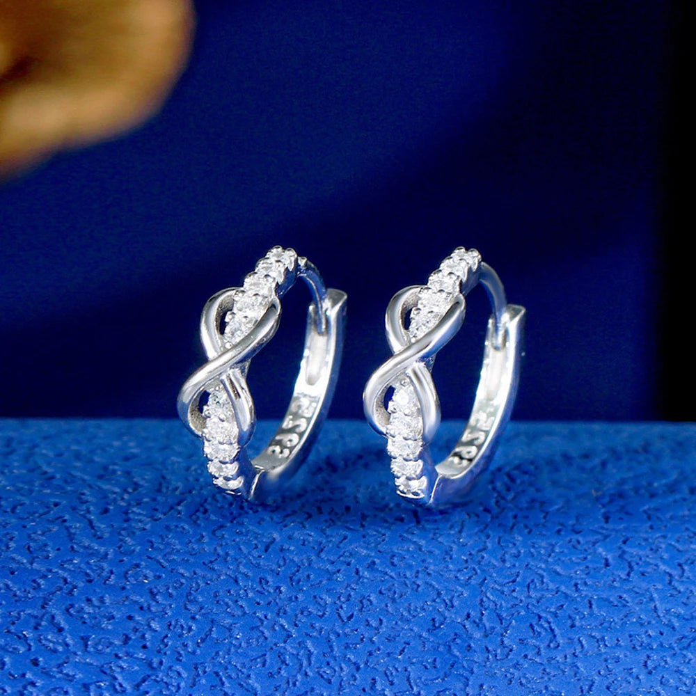 Minimalist 925 Sterling Silver Earrings for Women – 5A Cubic Zirconia Eternity Symbol Design Veron