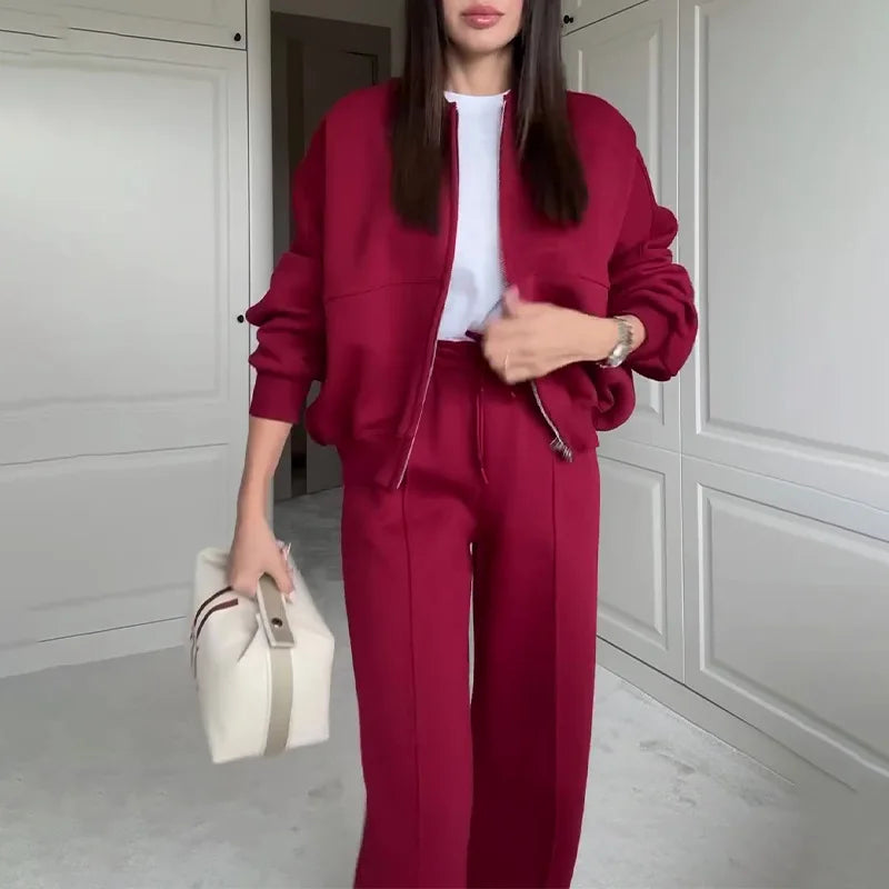Women's 2-Piece Outfit: O-Neck Long Sleeve Top, Sleeveless Vest, and Wide-Leg Pants Set – Stylish & Versatile Selene