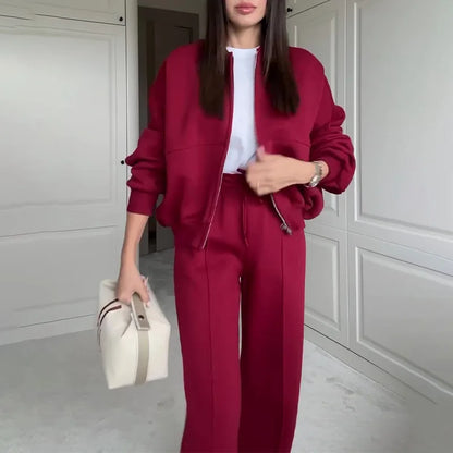Women's 2-Piece Outfit: O-Neck Long Sleeve Top, Sleeveless Vest, and Wide-Leg Pants Set – Stylish & Versatile Selene