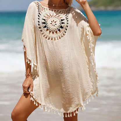 Women’s Patchwork Fringe Beach Cover-Up – Sunscreen & Stylish