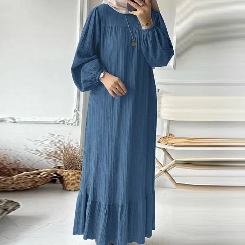 Women's Robe Dress – Spring & Autumn Fashion, Long Sleeve Ruffle Abaya, Casual A-Line Mid-East Style