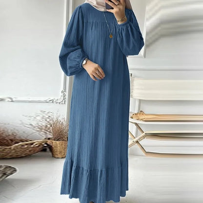 Women's Robe Dress – Spring & Autumn Fashion, Long Sleeve Ruffle Abaya, Casual A-Line Mid-East Style