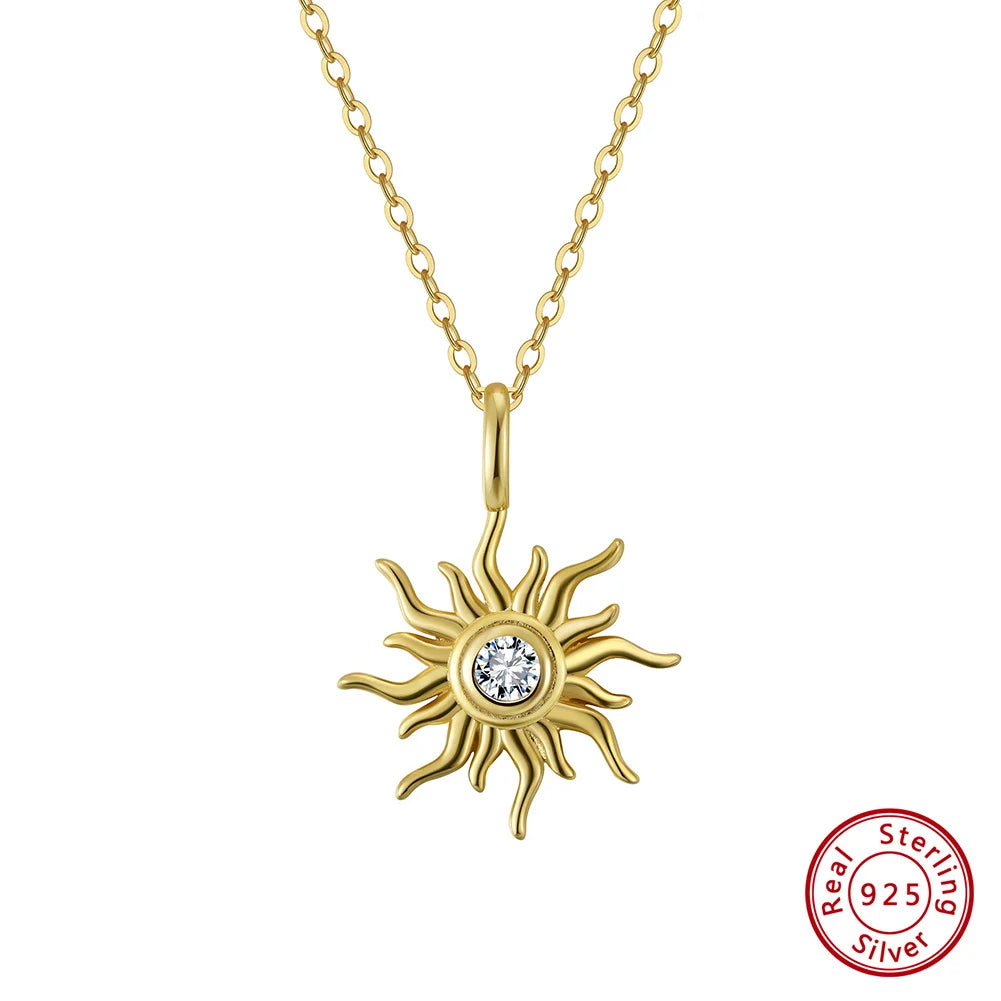 Elegant Sterling Silver Zirconia Sun Pendant Necklace for Women Katnis
