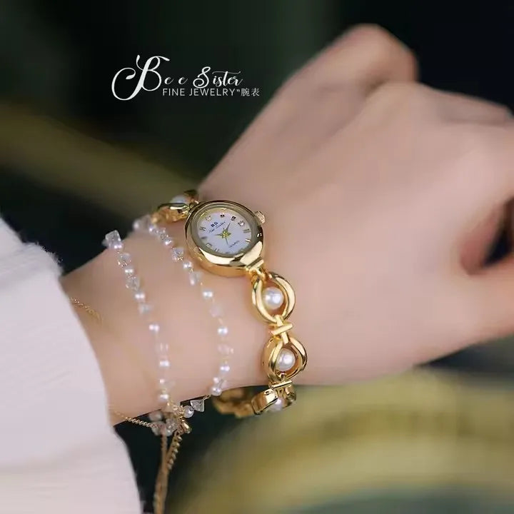 Luxury Watch for Women – High-Quality Fashion Pearl Bracelet Wristwatch, Elegant Gift for Ladies Marion