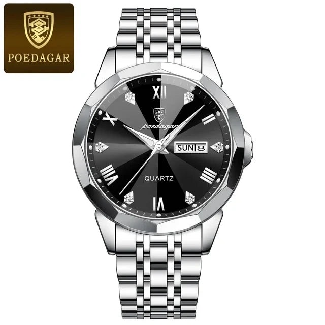 POEDAGAR 810 Men's Luxury Business Watch – Stainless Steel Waterproof Quartz Watch with Luminous Hands, Date Display, and Blue Dial Gerard