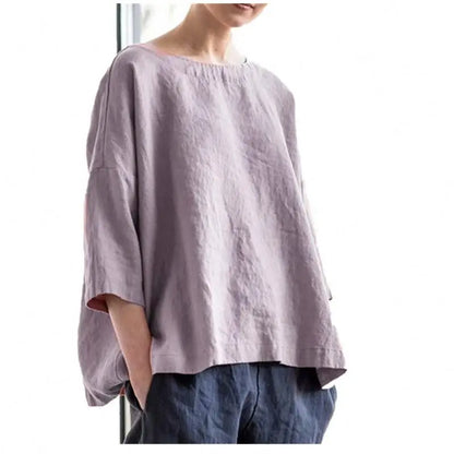 Women Summer Ladies Blouse Cotton Linen Casual Loose Blouses T-shirt Clothing Casual Pullover Shirt