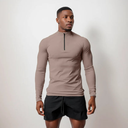Men’s High‑Neck Half‑Zip Compression Sweatshirt – Fleece Long‑Sleeve Fitness Top for Winter Training, Gym & Running Arvin