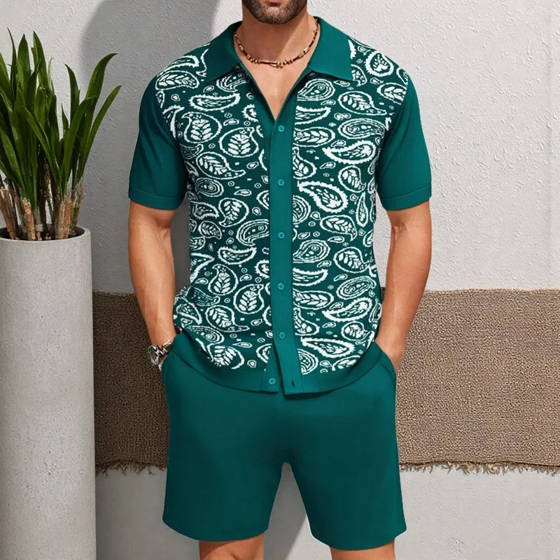 Men's Summer Jacquard Knitted Polo Shirt Set - Breathable Two-Piece Outfit for Casual Fashion Zachary