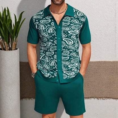 Men's Summer Jacquard Knitted Polo Shirt Set - Breathable Two-Piece Outfit for Casual Fashion Zachary