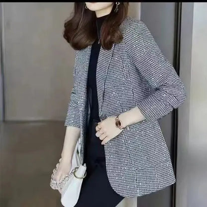 Women's Retro Korean Blazer – Warm Long Fall Coat, Tailored Casual Luxury Jacket for Trendy Outfits Maddy