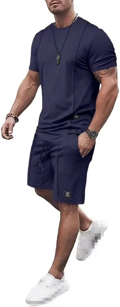 Men's Casual Sportswear Set | Summer Short-Sleeve Round Neck T-Shirt & Shorts in Fashionable Solid Colors Kevin