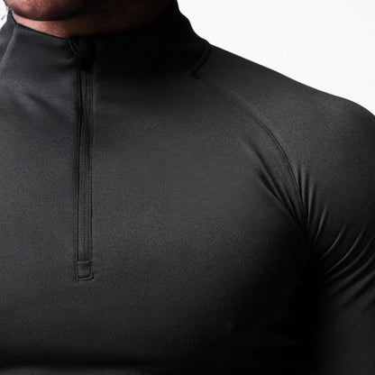 Men's High-Neck Half-Zip Compression Sweatshirt – Long-Sleeve Fleece Fitness Top for Winter Training, Gym, and Running