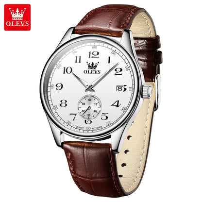 OLEVS 3622 Men's Quartz Watch – Genuine Leather Strap, Luminous Dial, and Date Display Xavier