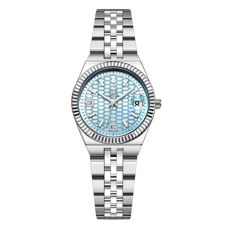 SK Popular Design Women’s Quartz Watch – Luxury Stainless Steel Band Wristwatch, Waterproof Fashion Ladies Timepiece Lysandra