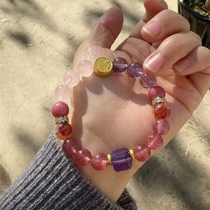 Natural Crystal Duobao Five Elements Bracelet – Golden Wood Water Fire Earth Balance Bangles