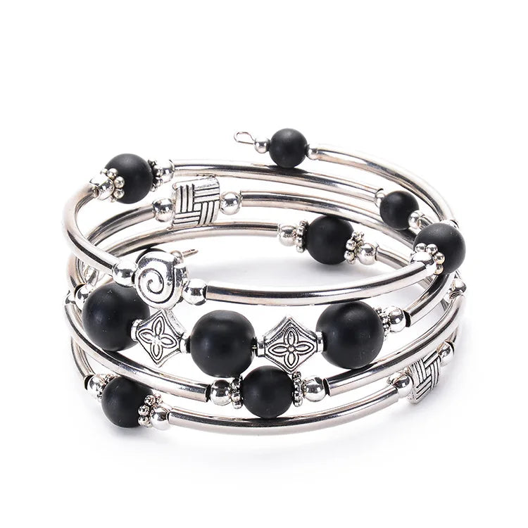 Fashion Charm Natural Stone Beaded Bracelet – Turquoise Crystal Multilayer Spiral Memory Wrap Bangle for Women Helena