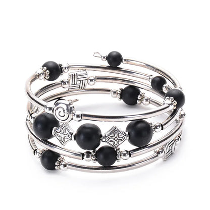 Fashion Charm Natural Stone Beaded Bracelet – Turquoise Crystal Multilayer Spiral Memory Wrap Bangle for Women Helena