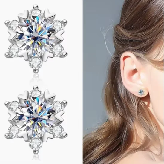 High-Grade Snowflake Moissanite Ear Studs – Women's Fashion 925 Sterling Silver Earrings Ida