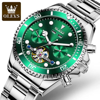 OLEVS 6605 Men's Luxury Watch - Automatic Mechanical, Stainless Steel Band, Elegant Relogio Montre Homme Wristwatch