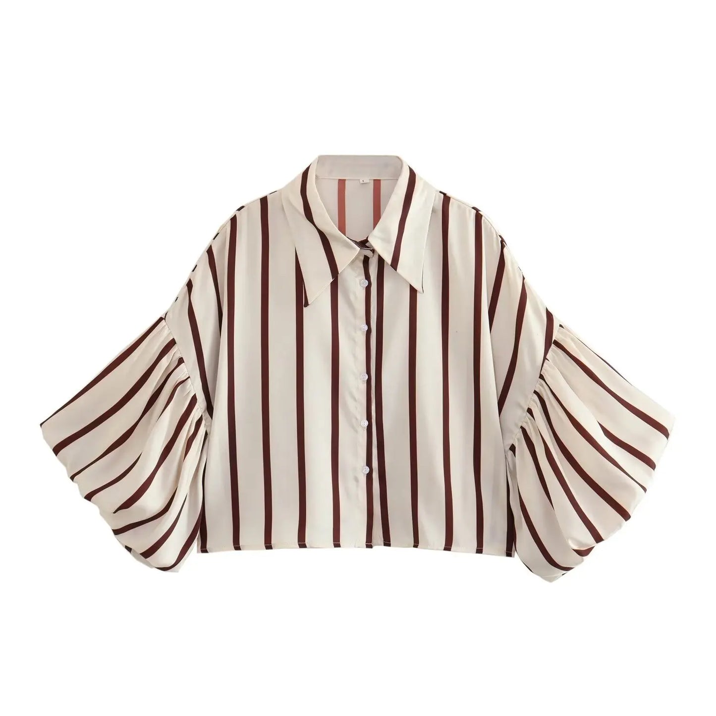 Women's Vintage Print Cropped Blouse – Loose, Comfortable with Puff Sleeves and Back Elastic