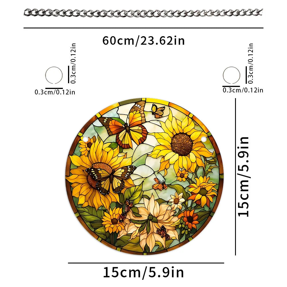 Tree of Life Suncatcher – 15cm Round Dyed Acrylic Window Hanging with Metal Chain, Peaceful Home Decor Gift