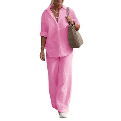 Women Casual Solid Color Pants Wide Leg Set