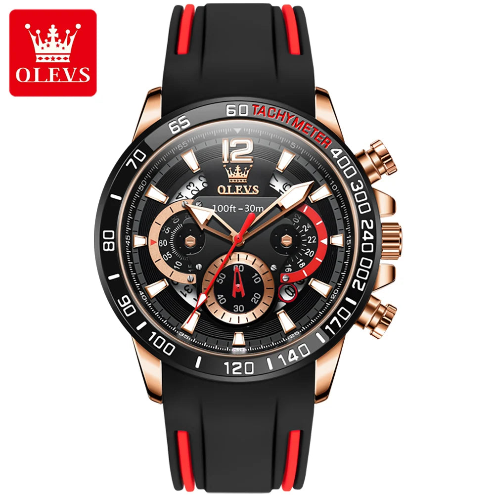 OLEVS 9936 Men's Sports Watch - Silicone Blue Strap, Waterproof Quartz, Luminous, Calendar Display
