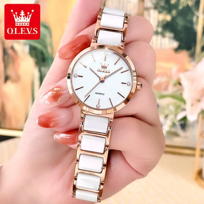 OLEVS 5877 Women's Ceramic Business Watch – Stylish Waterproof Quartz Wristwatch for Ladies Roxane