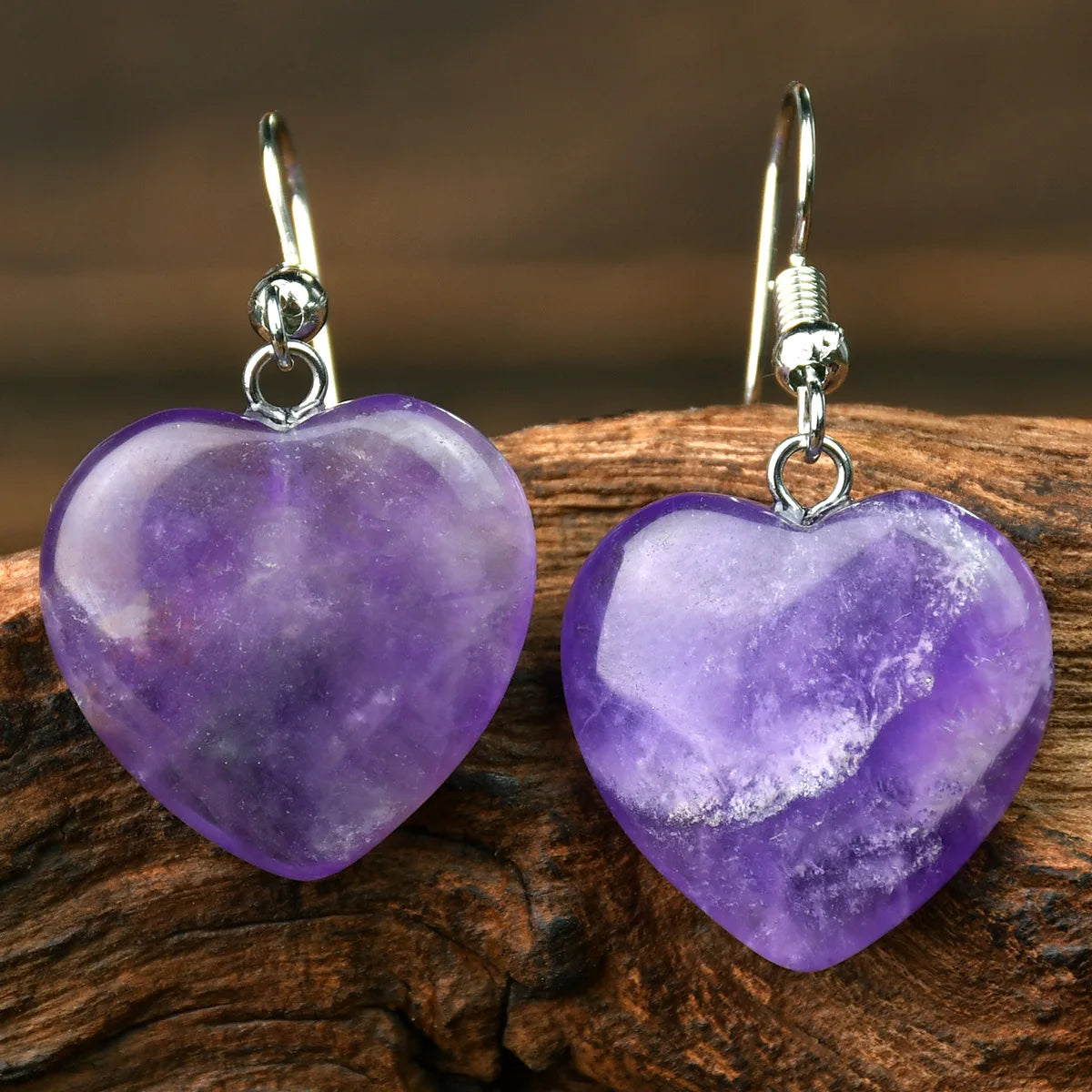 Natural Stone Dangle Earrings – Turquoise, Amethyst, Tiger Eye Heart Design, Handmade Jewelry for Women