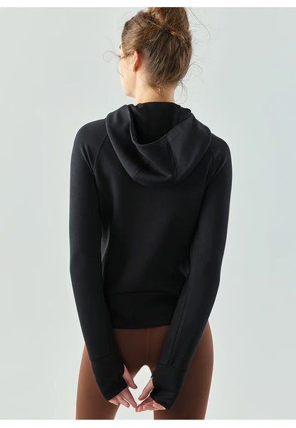 Women's Winter Fleece Zip-Up Hoodie Jacket | Long Sleeve, Thumb Hole, Warm Outdoor Fitness Style Xena