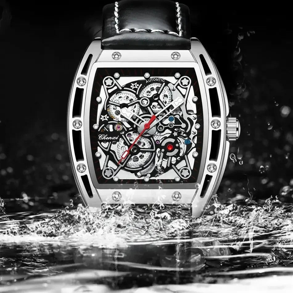 CHENXI 8885 Fully Hollow-Out Mechanical Watch – Men’s Stainless Steel Skeleton Automatic Business Watch, Waterproof