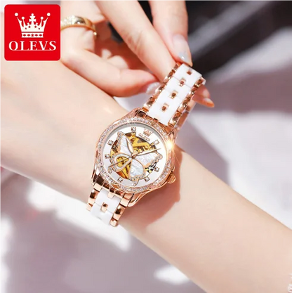 OLEVS 6622 Women's Diamond Automatic Watch – Elegant Butterfly Design, Waterproof, Luminous Mechanical Wristwatch