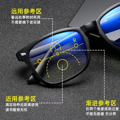 Progressive Multifocus Anti-Blue Light Reading Glasses - Auto Zoom Bifocal Presbyopic Eyewear for Distance & Near Vision Skylar