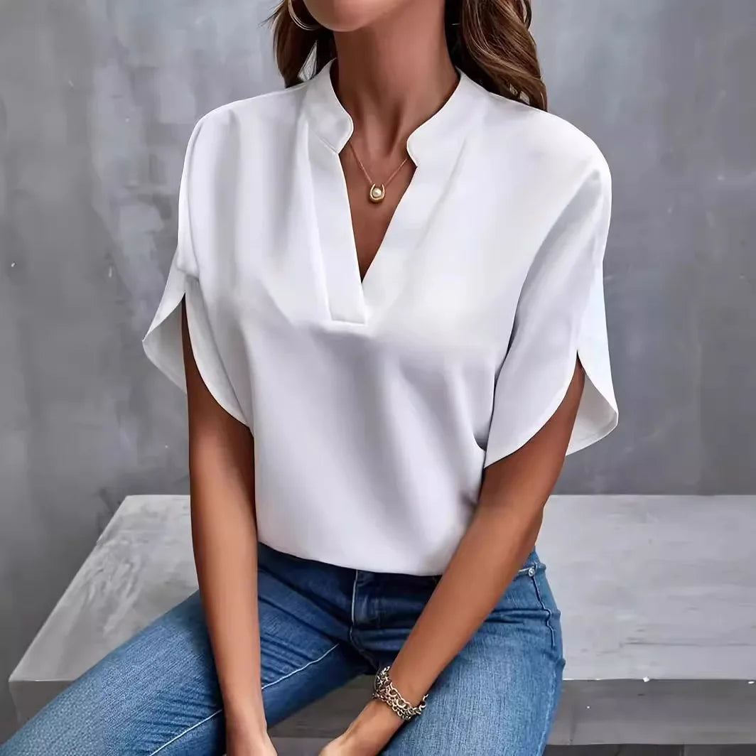 Women's V-Neck Short Sleeve Loose Fit Blouse