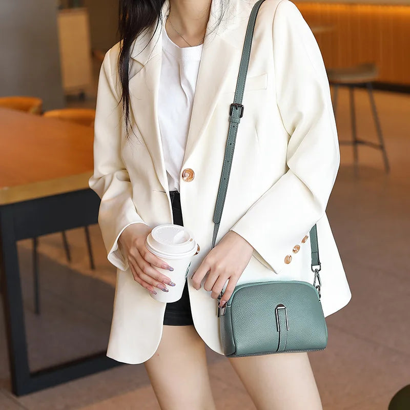 Women’s Genuine Leather Messenger Bag: Retro Togo Cowhide Mini Handbag for Ladies Norah