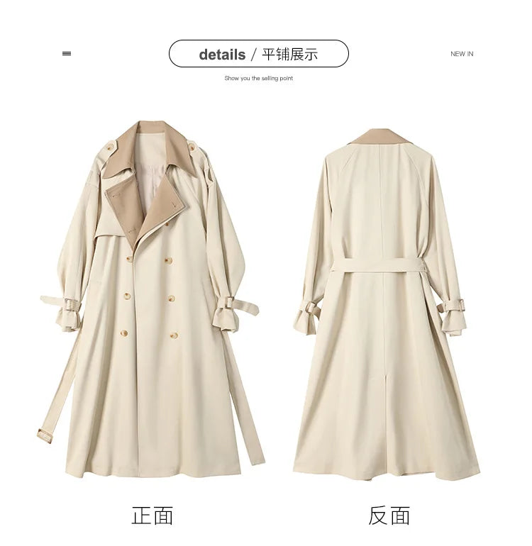 High-End Women's Mid-Length Trench Coat – Loose Fit Korean Style for Spring and Autumn Eva